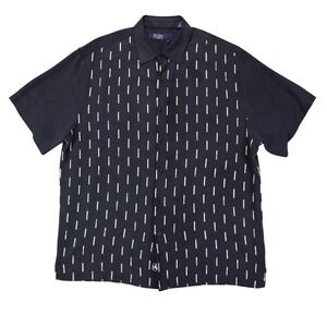 Nat Nast Mens XL Black 100% Silk Bowling Gold Embroidery Pattern Bowling Shirt